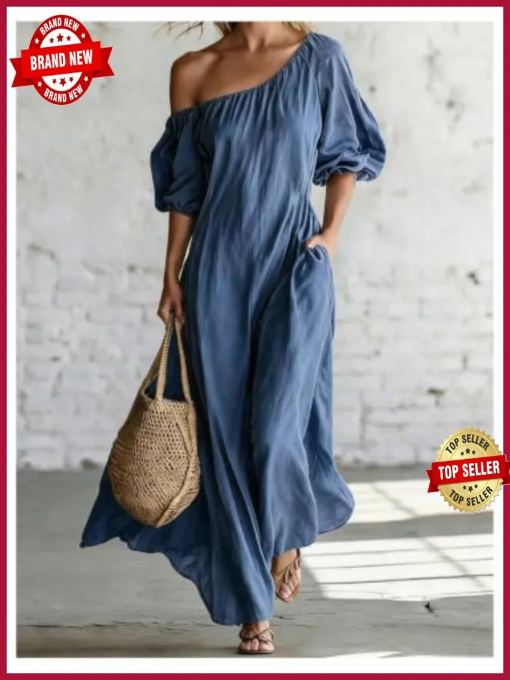 Verdusa Off Shoulder Maxi Dress with Pockets Puff Sleeve_4